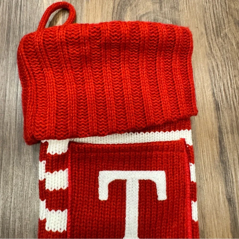 Wondershop Target Knit Striped Monogram Christmas Stocking Red‎ White Letter T